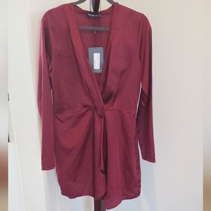 Pretty Little Thing Maroon wrap tunic/dress, size 10 - NEW